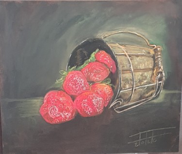 Painting titled "Red strawberries" by Adel Fahmi, Original Artwork, Pastel