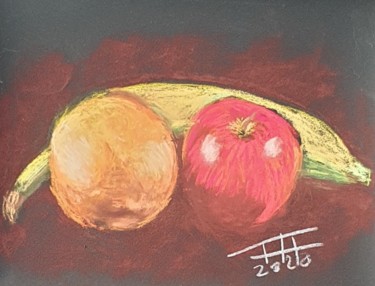 Painting titled "Banaan, Apple and o…" by Adel Fahmi, Original Artwork, Pastel