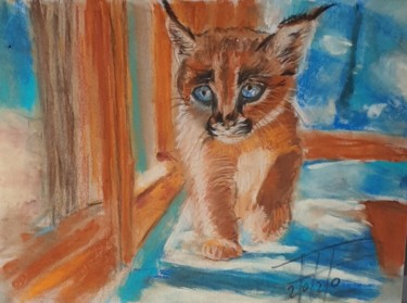 Painting titled "Walking cat" by Adel Fahmi, Original Artwork, Pastel