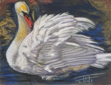 Painting titled "White Swan 3" by Adel Fahmi, Original Artwork, Pastel