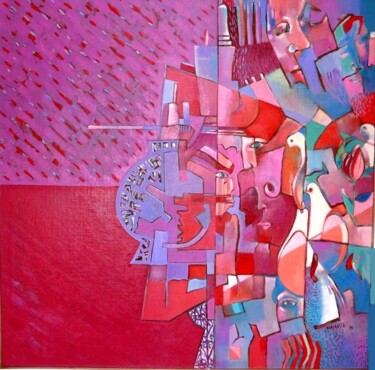 Malerei mit dem Titel "les colombes de la…" von Adel Najah, Original-Kunstwerk, Öl