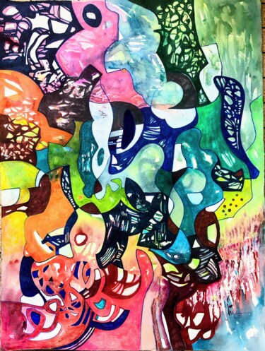 Schilderij getiteld "Abstraction L5" door Adel Najah, Origineel Kunstwerk, Aquarel