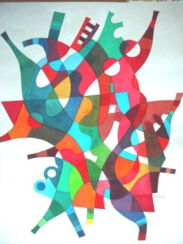 Peinture intitulée "composition abstrai…" par Adel Najah, Œuvre d'art originale, Huile