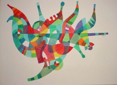 Peinture intitulée "la dance des élépha…" par Adel Najah, Œuvre d'art originale, Huile