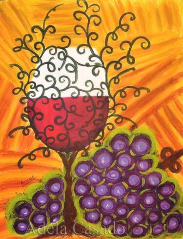Картина под названием "WINE GLASS / COPA D…" - Adela Casado Cano, Подлинное произведение искусства, Масло