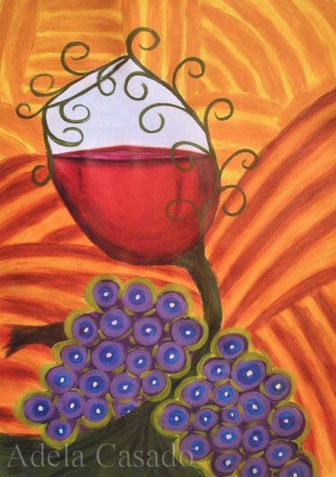 Painting titled "COPA DE VINO BORRAC…" by Adela Casado Cano, Original Artwork, Oil