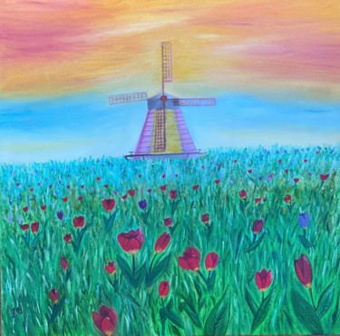绘画 标题为“Tulips landscape” 由Adela Izabela Ștefan, 原创艺术品, 油