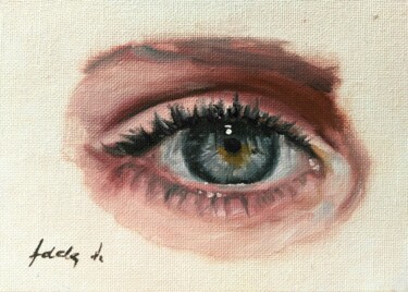 Pittura intitolato "Realistic eye oil p…" da Adela V, Opera d'arte originale, Olio Montato su Cartone