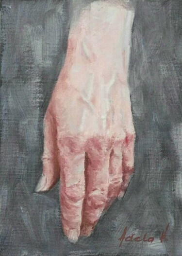 Painting titled "Painting of a hand…" by Adela V, Original Artwork, Oil Mounted on Cardboard