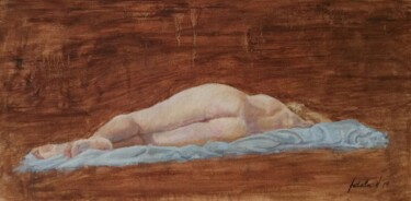 Painting titled "Reclining female nu…" by Adela V, Original Artwork, Oil Mounted on Cardboard
