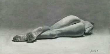 Painting titled "Sleeping nude" by Adela V, Original Artwork, Oil Mounted on Cardboard