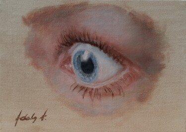 Painting titled "Realistic eye oil p…" by Adela V, Original Artwork, Oil Mounted on Cardboard