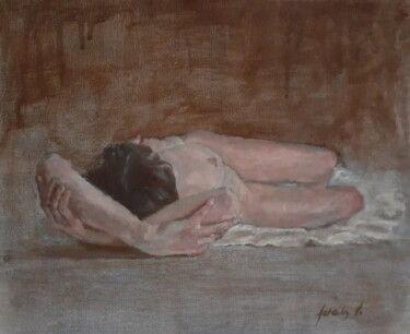 Картина под названием "Foreshortened femal…" - Adela V, Подлинное произведение искусства, Масло Установлен на картон