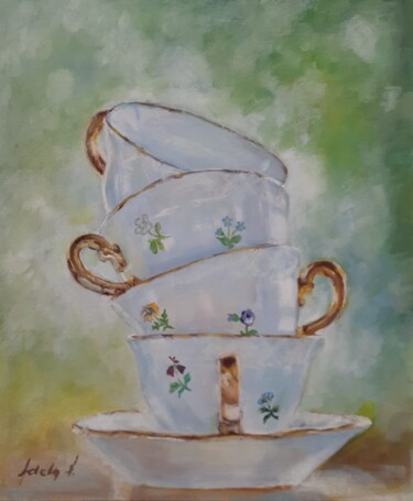 Peinture intitulée "Tea time" par Adela V, Œuvre d'art originale, Huile Monté sur Carton