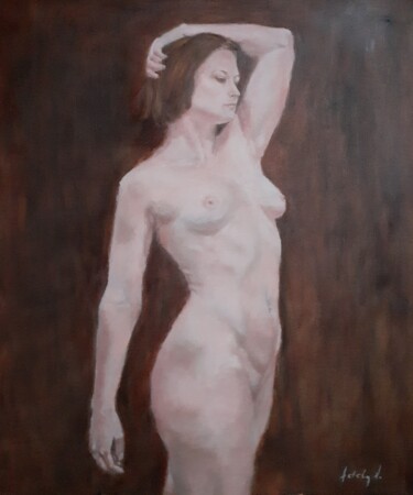Schilderij getiteld "Standing female nude" door Adela V, Origineel Kunstwerk, Olie