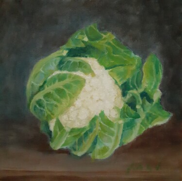 Painting titled "Cauliflower oil pai…" by Adela V, Original Artwork, Oil Mounted on Cardboard