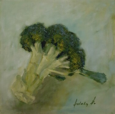 Painting titled "Broccoli oil painti…" by Adela V, Original Artwork, Oil Mounted on Cardboard