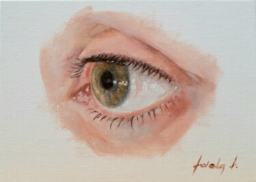 Painting titled "An Eye Oil Painting…" by Adela V, Original Artwork, Oil Mounted on Cardboard