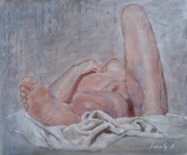 Painting titled "Foreshortened male…" by Adela V, Original Artwork, Oil