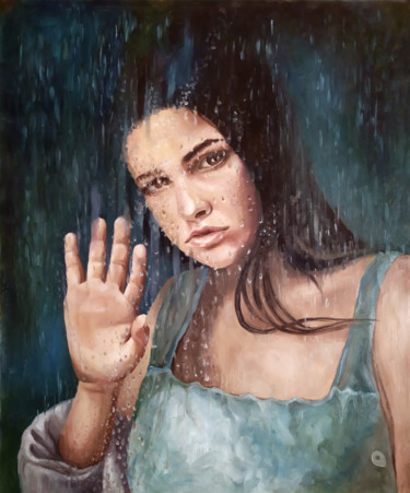 Painting titled "Behind the glass, i…" by Adelacreative, Original Artwork, Oil Mounted on Wood Stretcher frame