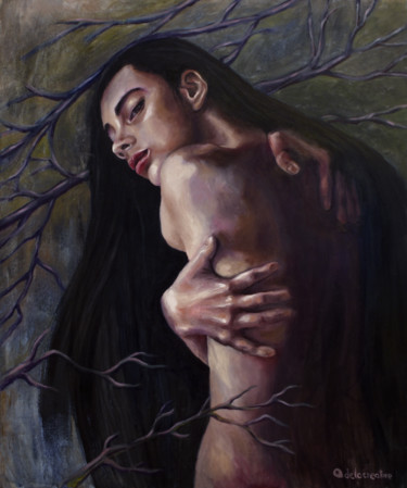 Painting titled "Naked Hug, portrait…" by Adelacreative, Original Artwork, Oil