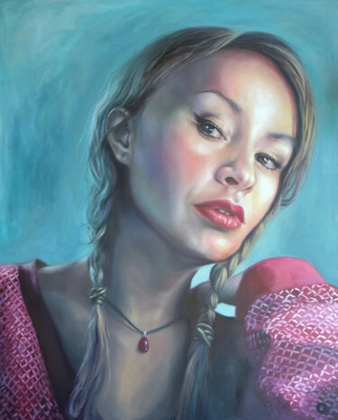 Painting titled "Blue days, young wo…" by Adelacreative, Original Artwork, Oil