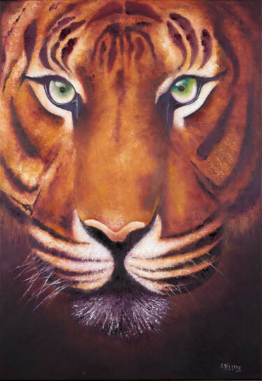 Malerei mit dem Titel "Le tigre" von Adélaïde, Original-Kunstwerk, Öl