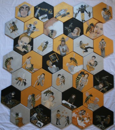 Peinture intitulée "La ruche" par Adélaïde Simon, Œuvre d'art originale, Acrylique
