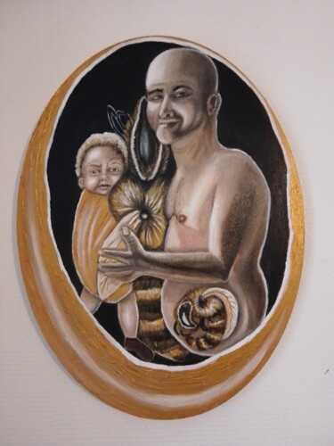 Peinture intitulée "L'abeille, l'enfant…" par Adélaïde Simon, Œuvre d'art originale, Huile Monté sur Châssis en bois