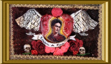 Коллажи под названием "Corazón  Frida's" - Adelina Reyes, Подлинное произведение искусства, Коллажи