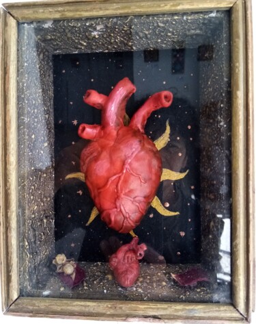 Colagens intitulada "Homenaje al Corazón" por Adelina Reyes, Obras de arte originais, Colagens