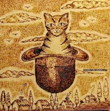 Colagens intitulada "Mi gato" por Adelina Reyes, Obras de arte originais, Colagens