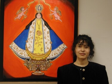 Pintura titulada "Posando con mi obra" por Adelina Reyes, Obra de arte original, Acrílico