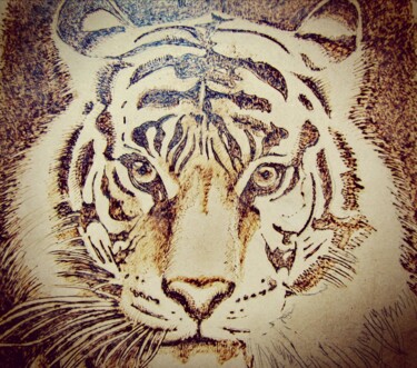 Dessin intitulée "Tigre" par Adelina Reyes, Œuvre d'art originale, Carte à gratter