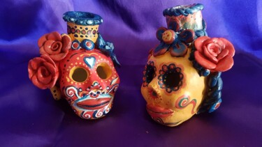 Sculpture titled "Calaveritas" by Adelina Reyes, Original Artwork, Ceramics