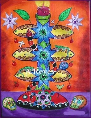 Painting titled "Árbol de la vida" by Adelina Reyes, Original Artwork