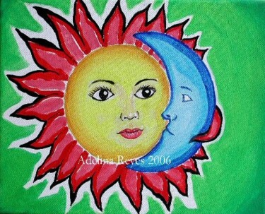Painting titled "Ella sol y el luna" by Adelina Reyes, Original Artwork