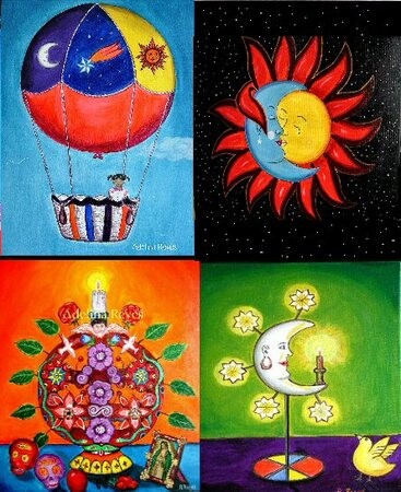 Painting titled "cuarteto colorido" by Adelina Reyes, Original Artwork