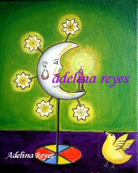 Painting titled "Platicando con la l…" by Adelina Reyes, Original Artwork