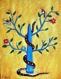Peinture intitulée "El árbol azul" par Adelina Reyes, Œuvre d'art originale