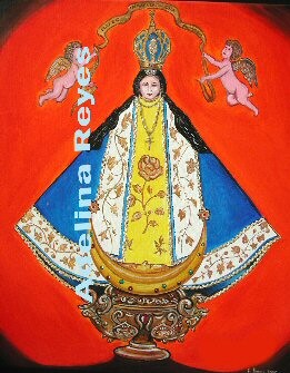 Painting titled "Virgen roja" by Adelina Reyes, Original Artwork