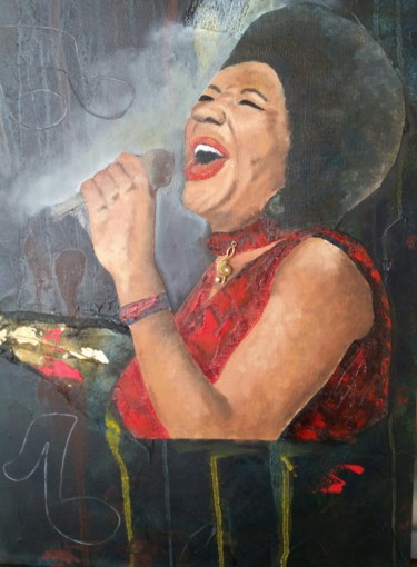 Painting titled "Aretha Franklin" by Adelinercx, Original Artwork