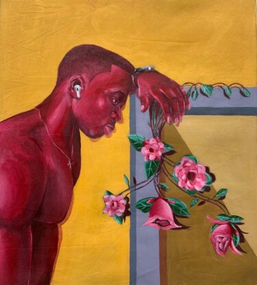 Malerei mit dem Titel "A BED OF ROSES" von Ademidun Ogundele, Original-Kunstwerk, Acryl