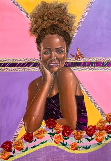 Malerei mit dem Titel "Maiden Smile" von Ademidun Ogundele, Original-Kunstwerk, Acryl