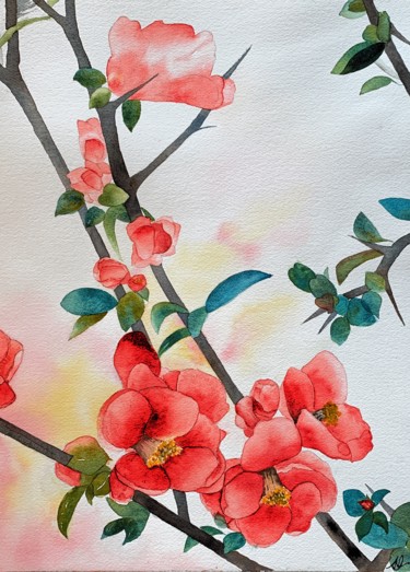 Painting titled "Printemps" by Aline Demarais, Original Artwork, Watercolor