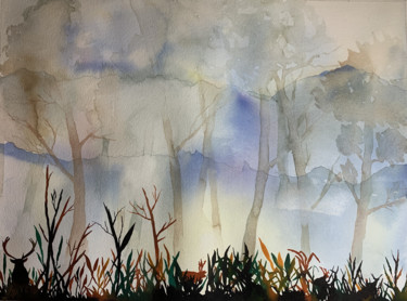 Peinture intitulée "Dans la Forêt" par Aline Demarais, Œuvre d'art originale, Aquarelle
