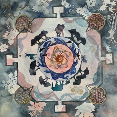 Malerei mit dem Titel "Mandala - Energie d…" von Aline Demarais, Original-Kunstwerk, Aquarell