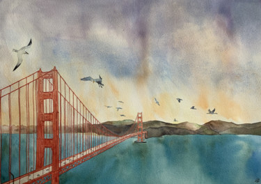 Картина под названием "Le Golden Gate" - Aline Demarais, Подлинное произведение искусства, Акварель
