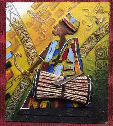 Collages titulada "African drummer" por Adenuga Adebusola, Obra de arte original, Collages