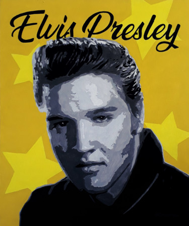 Painting titled "Elvis Presley" by Ademoreira, Original Artwork, Acrylic Mounted on Wood Panel